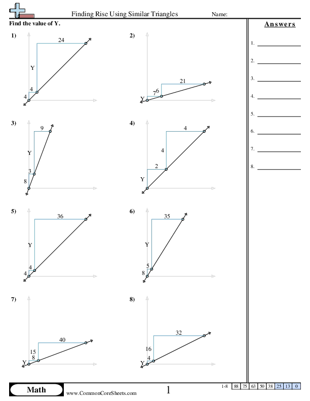 8.ee.6 Worksheets - Finding Rise using Similar Triangles worksheet